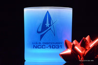 Load image into Gallery viewer, STAR TREK Discovery Command Badge Etched Rocks Whiskey Glass, 11oz. Set of 4
