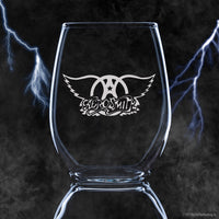 Load image into Gallery viewer, AEROSMITH Etched Stemless Wine Glass - Officially Licensed, Premium Quality, Handcrafted Glassware, 15oz. Set of 4 - Perfect Collectible Gift for Rock Music Fans &amp; Band Lovers
