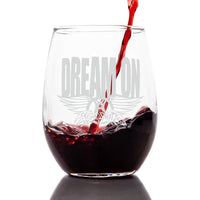Load image into Gallery viewer, AEROSMITH Dream On Etched Stemless Wine Glass - Officially Licensed, Premium Quality, Handcrafted Glassware, 15oz. Set of 4 - Perfect Collectible Gift for Rock Music Fans &amp; Band Lovers
