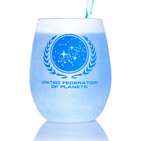 Load image into Gallery viewer, STAR TREK United Federation of Planets Etched Stemless Wine Glass, 15oz.
