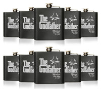 Load image into Gallery viewer, The Godfather Etched Stainless Steel Wedding Flask w/Your Personalized Text 6 oz.
