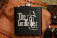 Load image into Gallery viewer, The Godfather Etched Stainless Steel &quot;Baptism Flask&quot; w/Your Personalized Text 6 oz.
