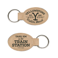 Load image into Gallery viewer, Movies On Glass YELLOWSTONE TRAIN STATION Leatherette Keychain
