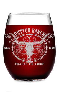 Load image into Gallery viewer, YELLOWSTONE DUTTON RANCH Etched Stemless Wine Glass
