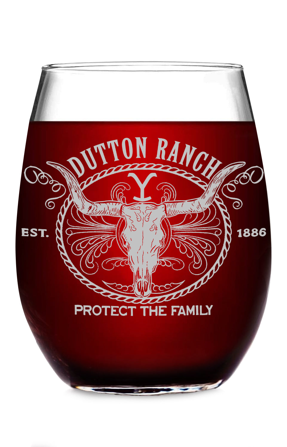 YELLOWSTONE DUTTON RANCH Etched Stemless Wine Glass