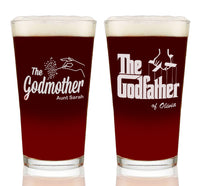 Load image into Gallery viewer, The Godfather and Godmother Etched Pint Glass Set w/Your Personalized Text 16oz.
