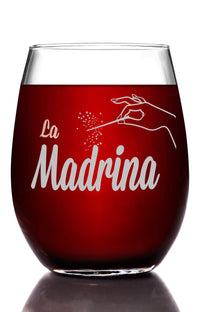 Load image into Gallery viewer, La Madrina Etched Stemless Wine Glass - Premium Quality, Handcrafted Glassware, 15 oz.
