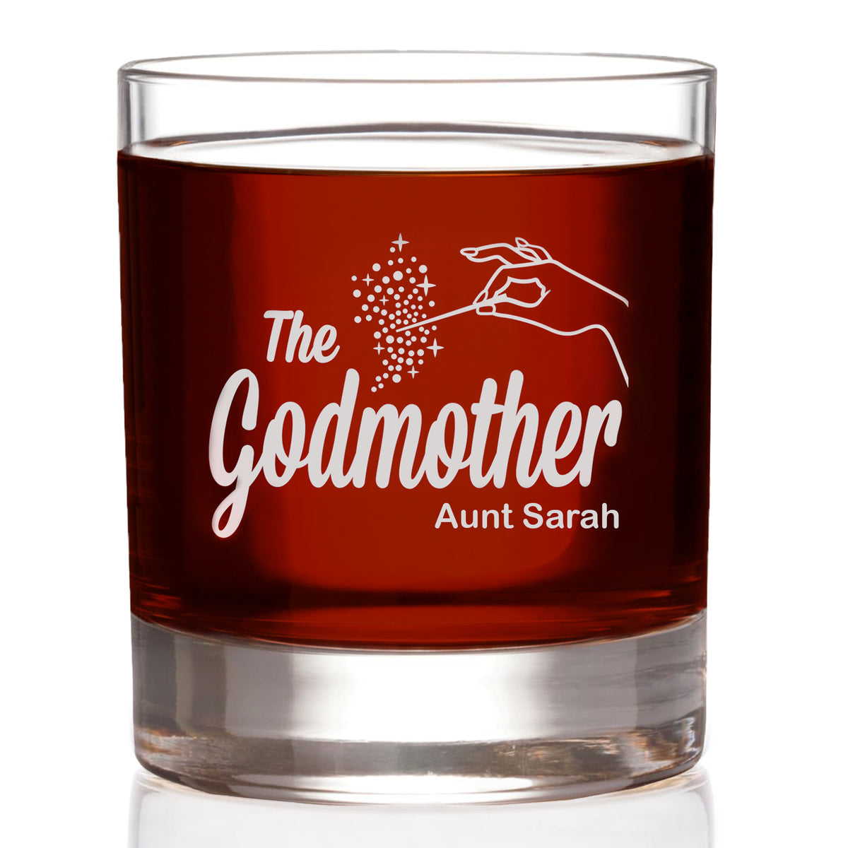 The Godmother Etched Rocks Whiskey Glass with Your Personalized Text 11oz