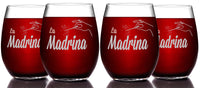 Load image into Gallery viewer, La Madrina Etched Stemless Wine Glass - Premium Quality, Handcrafted Glassware, 15 oz.
