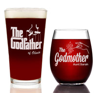 Load image into Gallery viewer, The Godfather Movie Godparent Gift Pint And Stemless Glass Gift Set Personalized

