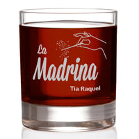 Load image into Gallery viewer, La Madrina Etched Rocks Whiskey Glass w/Your Personalized Text 11oz.
