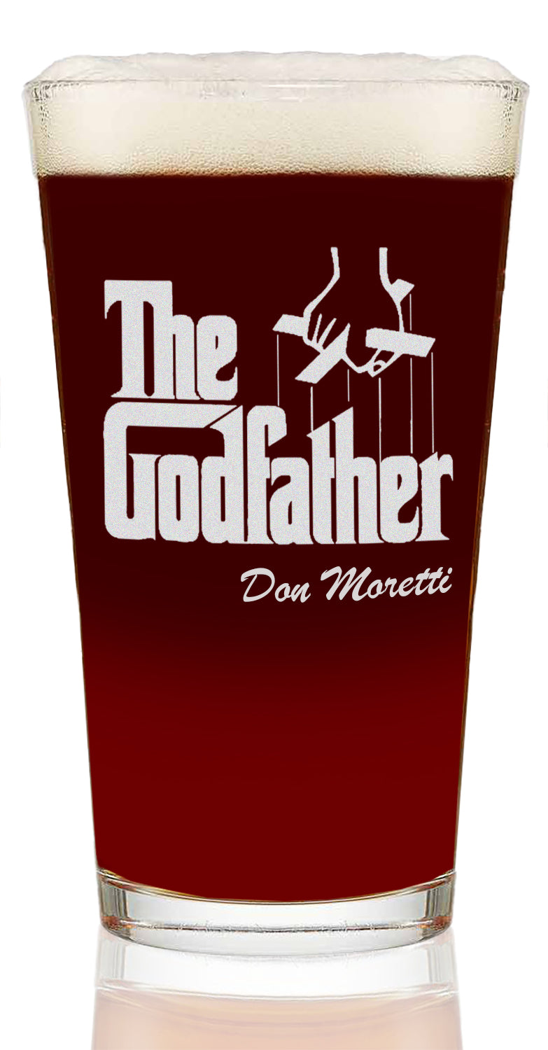 The Godfather Don Etched Pint Beer Glass w/Your Personalized Text 16 oz.