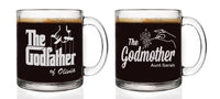 Load image into Gallery viewer, The Godfather and Godmother Etched Clear Coffee Mug Set with Your Personalized Text 13oz.
