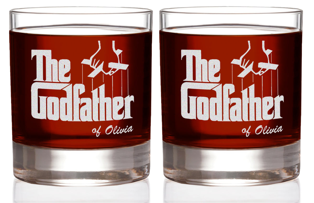 The Godfather Etched Rocks Whiskey Glass w/Your Personalized Text 11oz. Set of 2