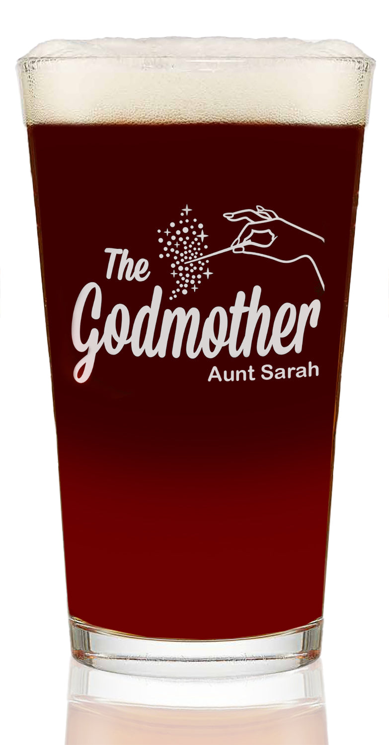 The Godmother Etched Pint Beer Glass with Your Personalized Text 16 oz.