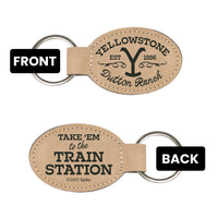 Load image into Gallery viewer, Movies On Glass YELLOWSTONE TRAIN STATION Leatherette Keychain
