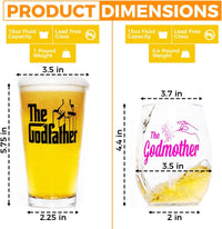 Load image into Gallery viewer, The Godfather &amp; Godmother Printed Pint &amp; Stemless Wine Glass Set
