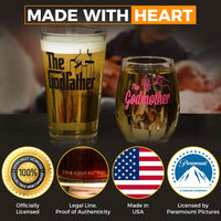Load image into Gallery viewer, The Godfather &amp; Godmother Printed Pint &amp; Stemless Wine Glass Set
