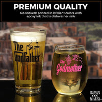 Load image into Gallery viewer, The Godfather &amp; Godmother Printed Pint &amp; Stemless Wine Glass Set
