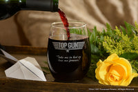 Load image into Gallery viewer, Top Gun Stemless Glass with Quote &quot;Take Me To Bed Or...&quot;
