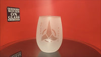 Load and play video in Gallery viewer, Star Trek Klingon Warrior Bloodwine Toasting Stemless Wine Glass with Quote
