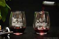 Load image into Gallery viewer, The Godfather &amp; Godmother Etched Stemless Wine Glass Set
