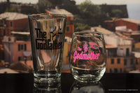 Load image into Gallery viewer, The Godfather Movie Godparent Gifts Set Godfather Pint Glass And Pink Godmother Stemless Glass

