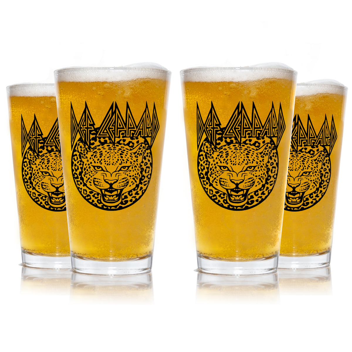 DEF LEPPARD: Logo & Black Leopard Pint Glass Set of 4