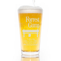 Load image into Gallery viewer, Forrest Gump Etched Pint Glass 16oz | w/Logo &amp; Quote &quot;Life is like a box of chocolates.....&quot;, Handcrafted Glassware
