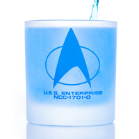 Load image into Gallery viewer, STAR TREK The Next Generation Command Badge Etched Rocks Whiskey Glass
