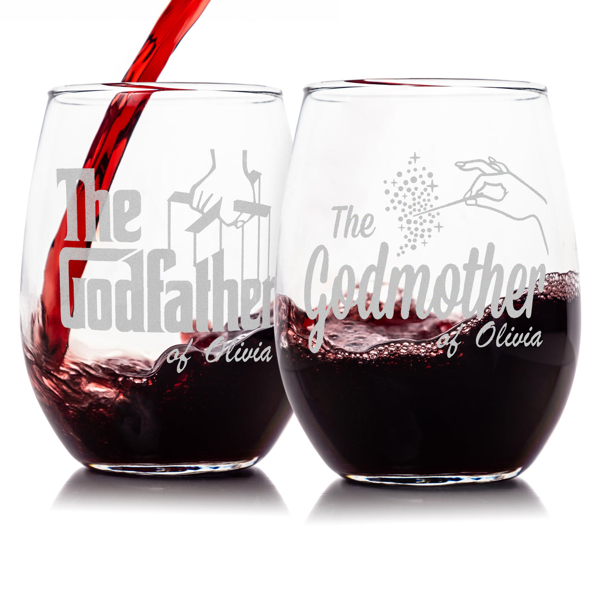 The Godfather Movie Godparent Stemless Glass Gift Set Personalized