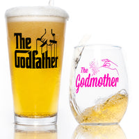 Load image into Gallery viewer, The Godfather Movie Godparent Gifts Set Godfather Pint Glass And Pink Godmother Stemless Glass
