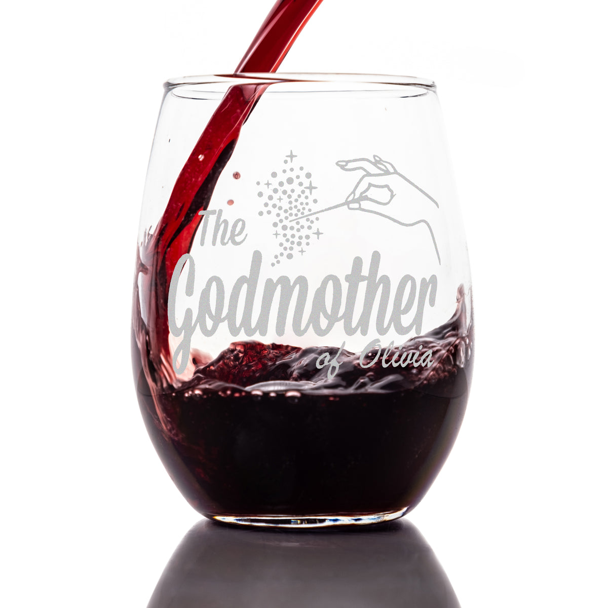 Personalized Godmother Stemless Wine Glass with Fairy Godmother Design