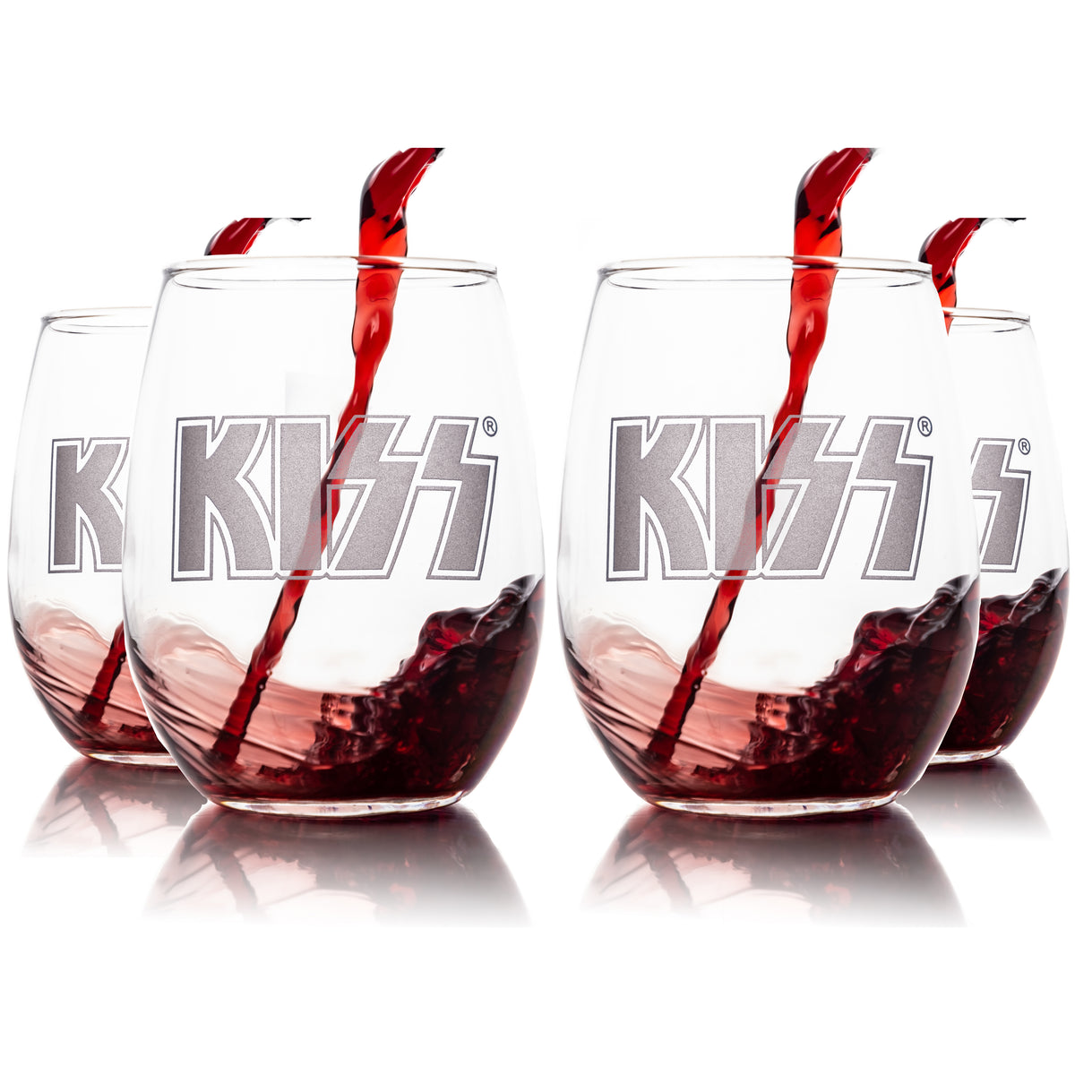 KISS: Etched Logo Stemless Wine Glass Set of 4