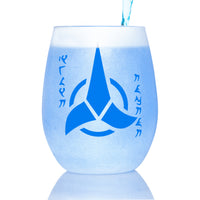 Load image into Gallery viewer, Star Trek Klingon Warrior Bloodwine Toasting Stemless Wine Glass with Quote
