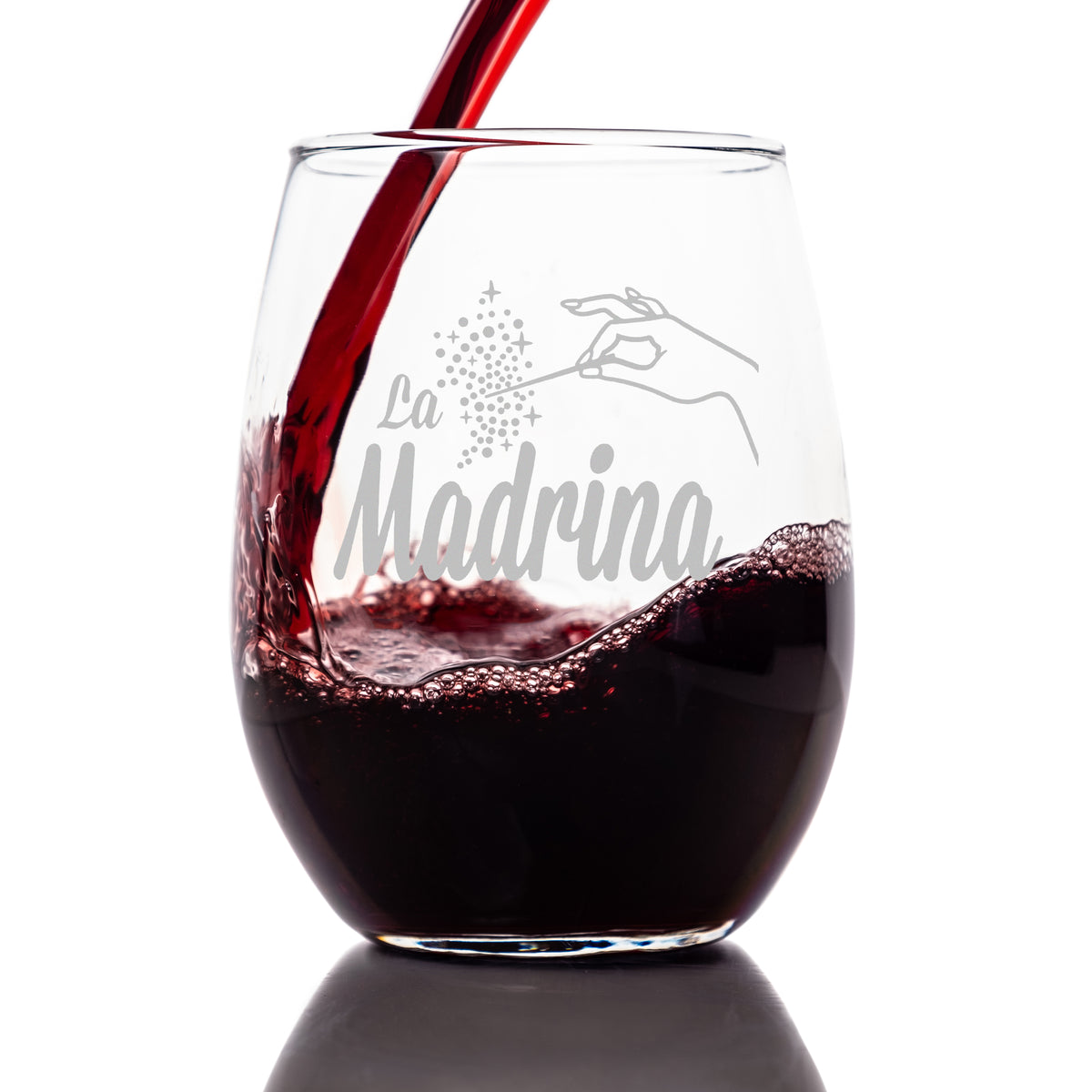 Premium Etched La Madrina Stemless Glass, Matches El Padrino Glass For Padrinos Glass Gift Set