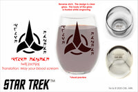 Load image into Gallery viewer, Star Trek Klingon Warrior Bloodwine Toasting Stemless Wine Glass with Quote
