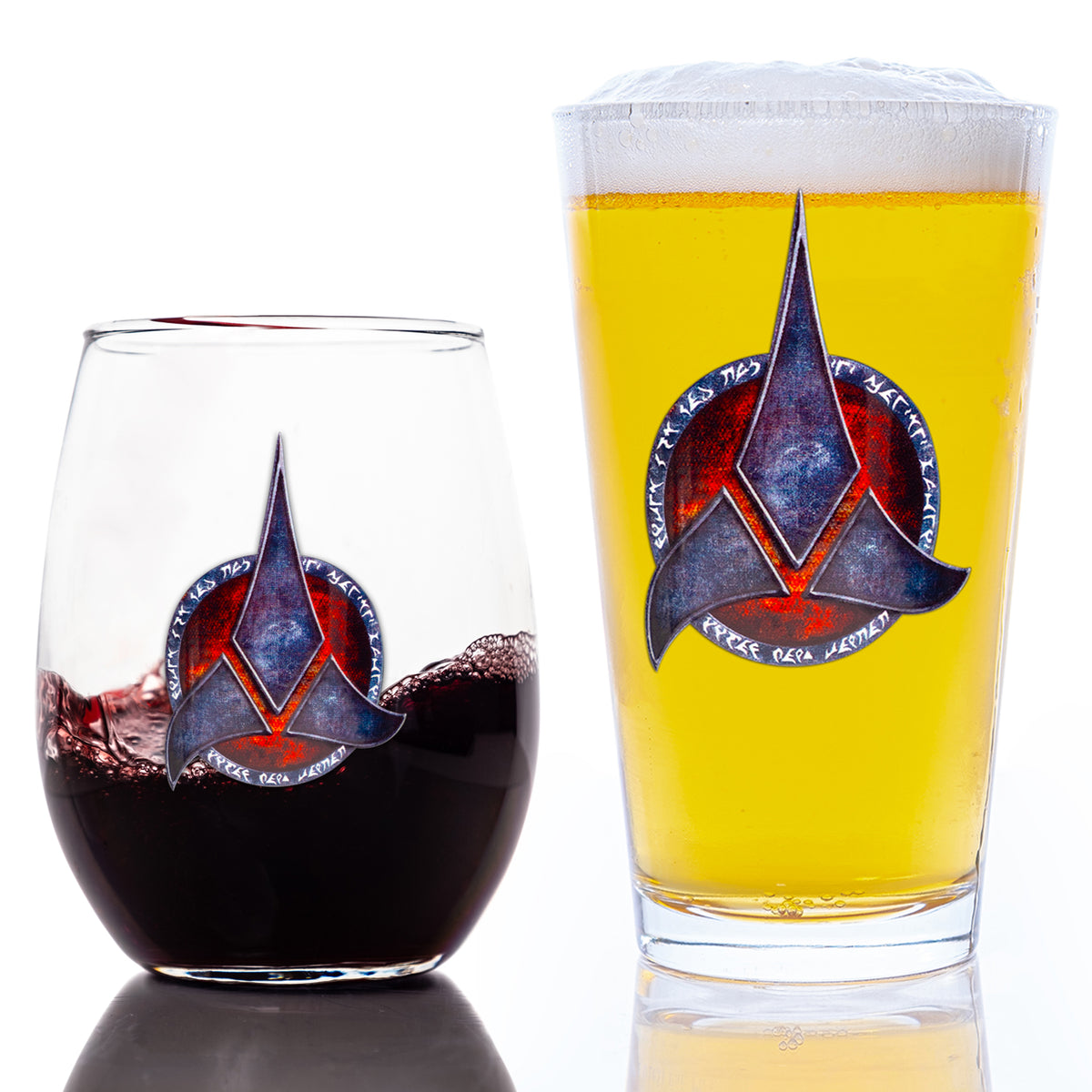 Star Trek: Klingon Warrior His and Hers Bar Set with Quotes, "A warrior does not let a friend face danger alone – Klingons forever”