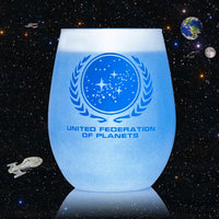 Load image into Gallery viewer, STAR TREK Personalized Federation of Planets Stemless Wine Glass
