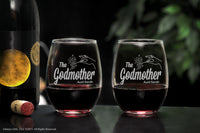 Load image into Gallery viewer, The Godmother Etched Stemless Wine Glass - with Your Personalized Text
