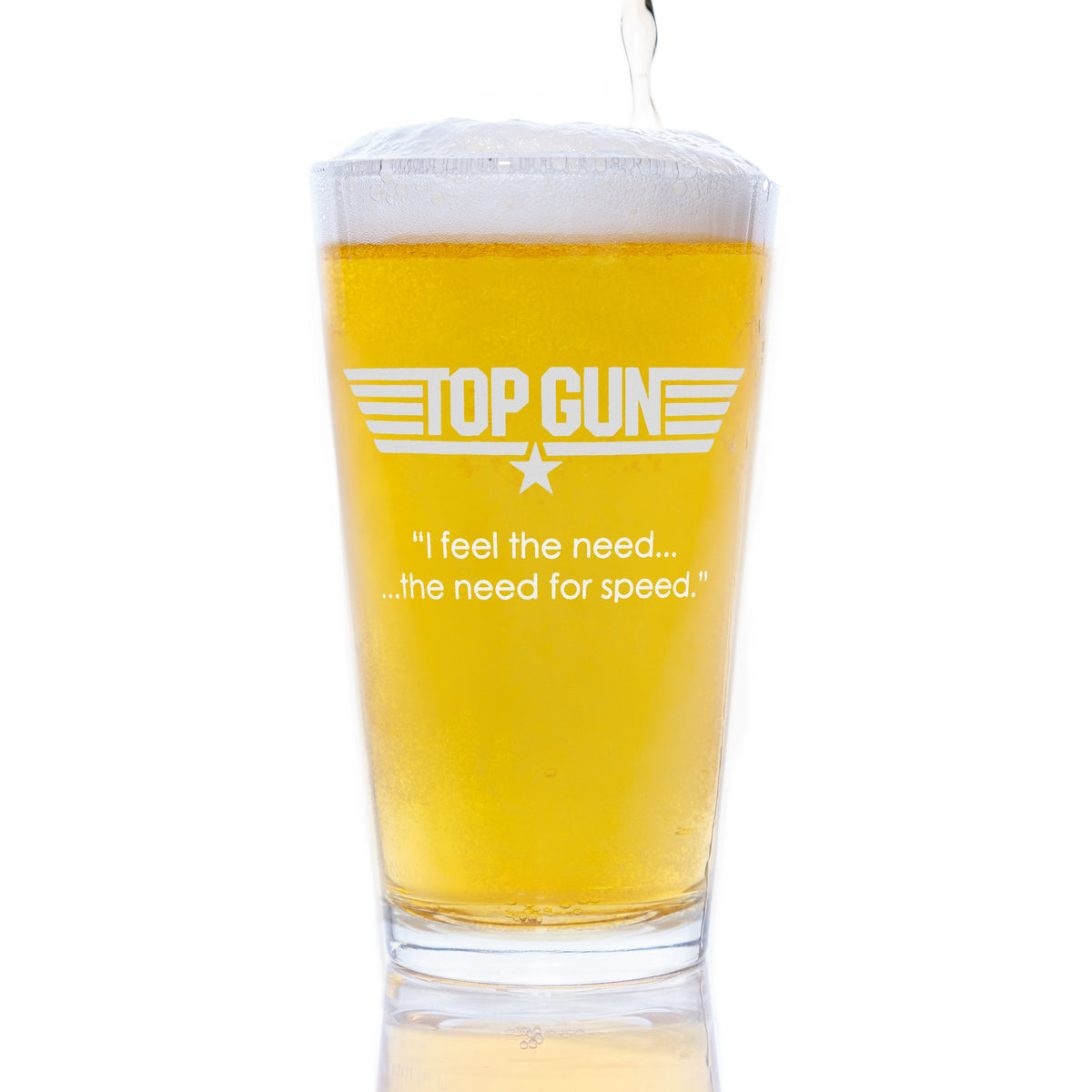Etched Top Gun Pint Glass with Quote "I feel the need... the need for speed"