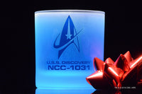 Load image into Gallery viewer, STAR TREK Discovery Command Badge Etched Rocks Whiskey Glass
