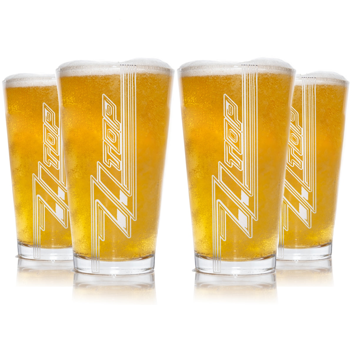 ZZ TOP: Pint Glass - Sand-blasted Etching Vertical Logo Set of 4